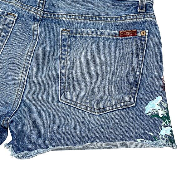 7 For All Mankind Hand-Painted Floral Jean Shorts Women's 27" Boho Denim USA - Picture 12 of 16